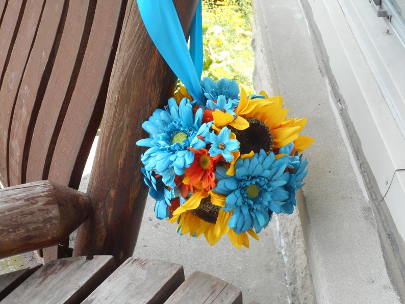 Sunflower Kissing Ball / Flower Girl Pomander / Silk Wedding Etsy