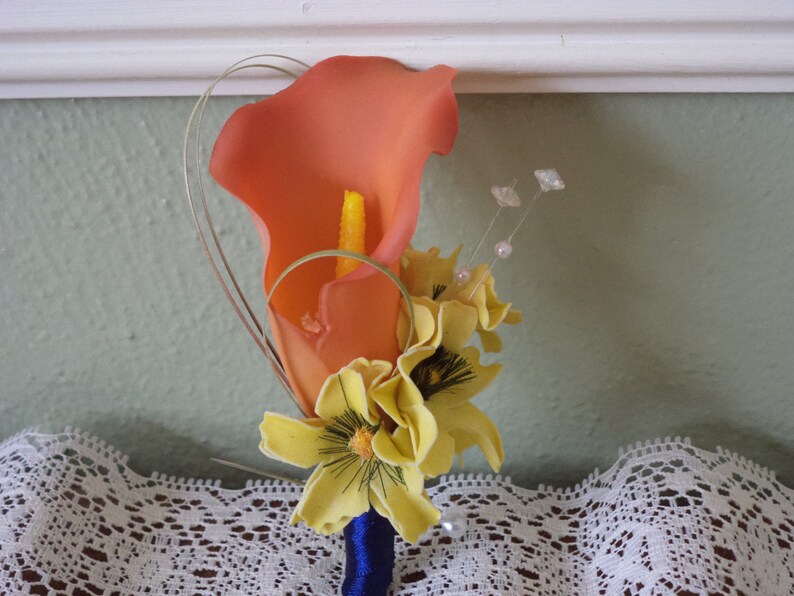 Beach Wedding Boutonniere Destination Wedding Boutonniere Tropical Coral Real Touch Silk Calla Lily Boutonniere Prom Flowers