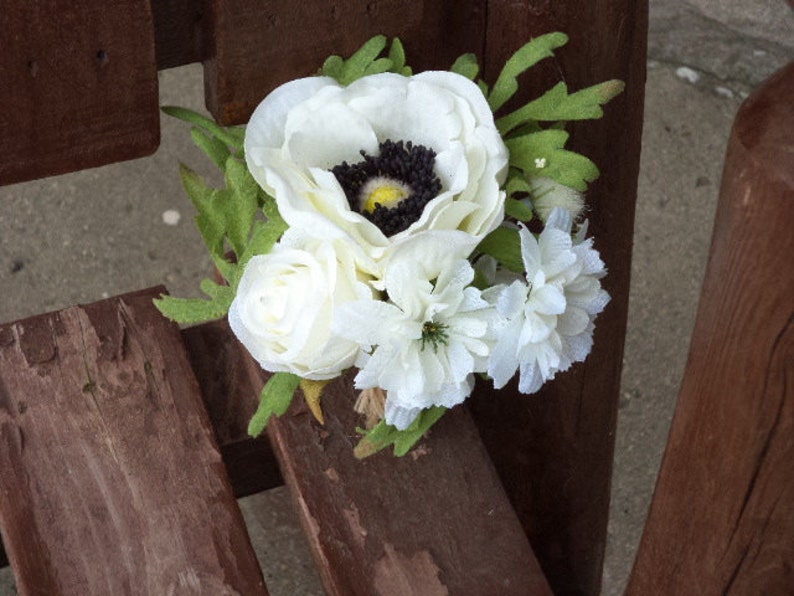 Rustic Wedding Bouquet / Anemone Rose and Daisy Silk Bridal Bouquet / Silk Wedding Flowers / Country Wedding / Rustic Wedding / Fall Wedding image 3