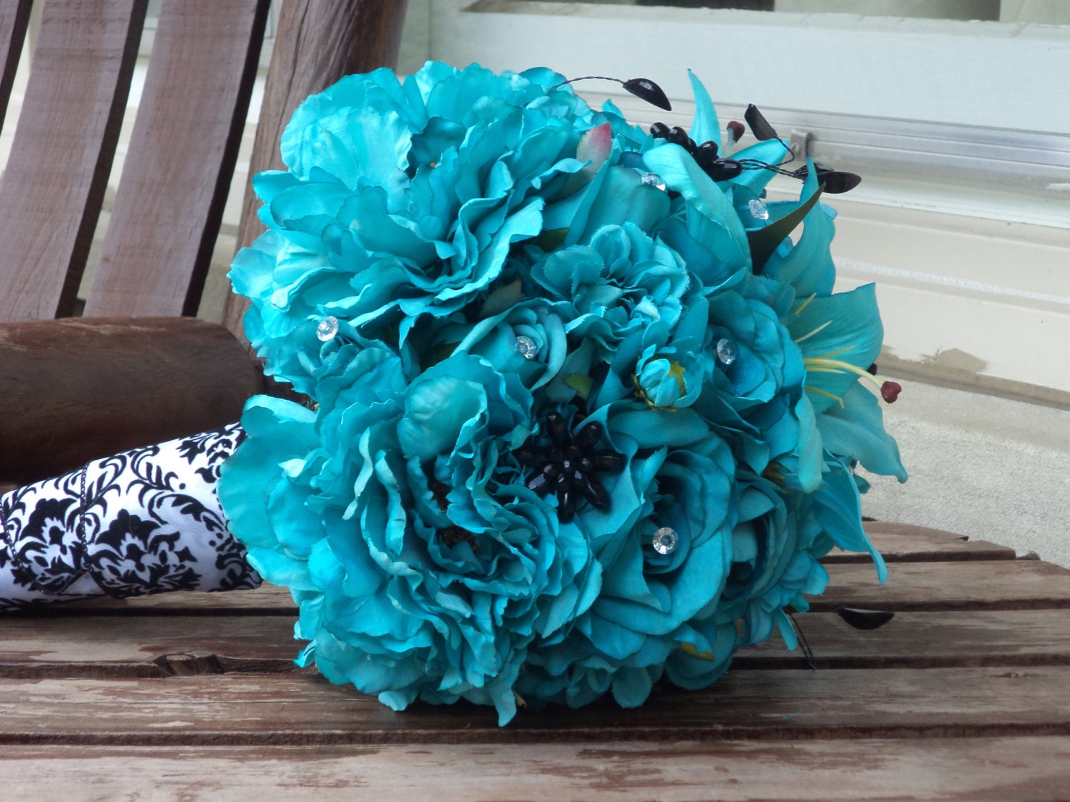 Teal Silk Bridal Bouquet and Grooms Boutonniere / Silk Wedding Etsy