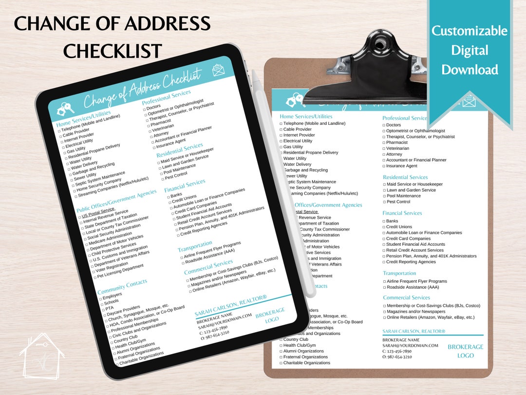 Change of Address Checklist | Real Estate Canva Template (digital ...