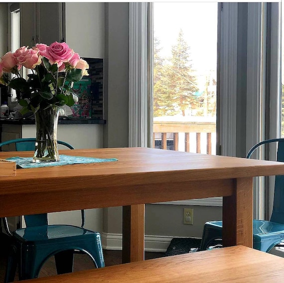 Rustic White Oak Table And Benches Parsons Style Etsy