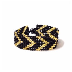 Loom Beaded Chevron Bracelet, Black and gold glass beads-NOW MARKED DOWN