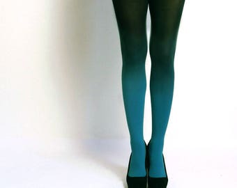 Ombre Tights gredient tights Hand dyed Teal and black