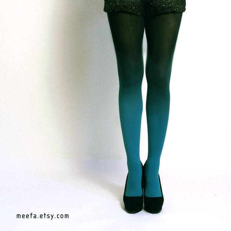 Ombre Tights Gredient Tights Hand Dyed Teal and Black - Etsy