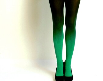 Ombre Tights gredient tights Hand dyed Emerald Green