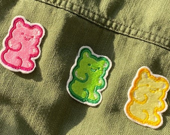 Gummy Bear Iron-On Patch, Handmade Embroidered Applique