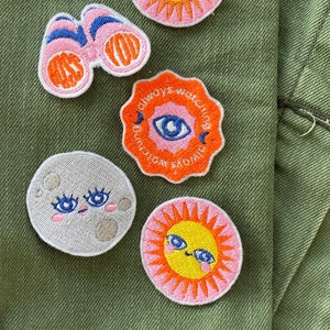 Sun, Moon, and Eye patches - sticker patch, iron on patch, embroidered patch