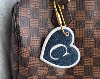 Personalized Embroidered Denim Bag Tag, Heart-Shaped Luggage Charm (Optional Tassel)