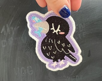 Crow Iron-On Patch – Handmade Embroidered Felt Applique