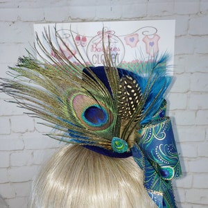 Peacock Mini Top Hat for Adults & Children, Derby Hats, Fantasy Mini Top Hat, Victorian Mini Top Hat, Feathered Mini Top Hat, Mini Hats