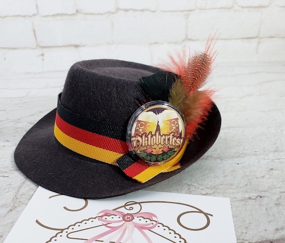Mini Bavarian Trenker Hat Black with Hair Clips Oktoberfest Mini Bavarian Trenker Hat Black with Hair Clips Oktoberfest