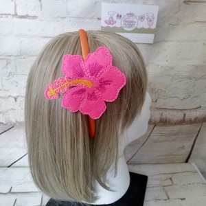 Tropical Hibiscus Flower Headband or Barrette: Hot Pink & Orange