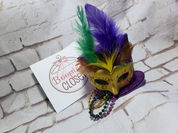 Mardi Gras Sparkle Mini Top Hat: Feathered Mask Headpiece - Etsy display picture 2