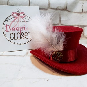 Pirate Captain Mini Hat: Burgundy Felt Tricorne with Feather