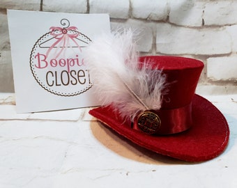 Pirate Captain Mini Hat: Burgundy Felt Tricorne with Feather