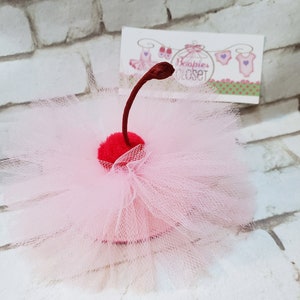 Cherry Bomb Puff Fascinator, Food Mini Hats, Dessert Mini Hats, Cherry Pink Puff, Themed Mini Hats, Birthday Hats