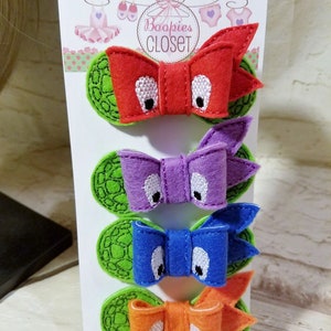 Masked Turtles Felt Bow: Girls Hair Bow, Pet Bowtie