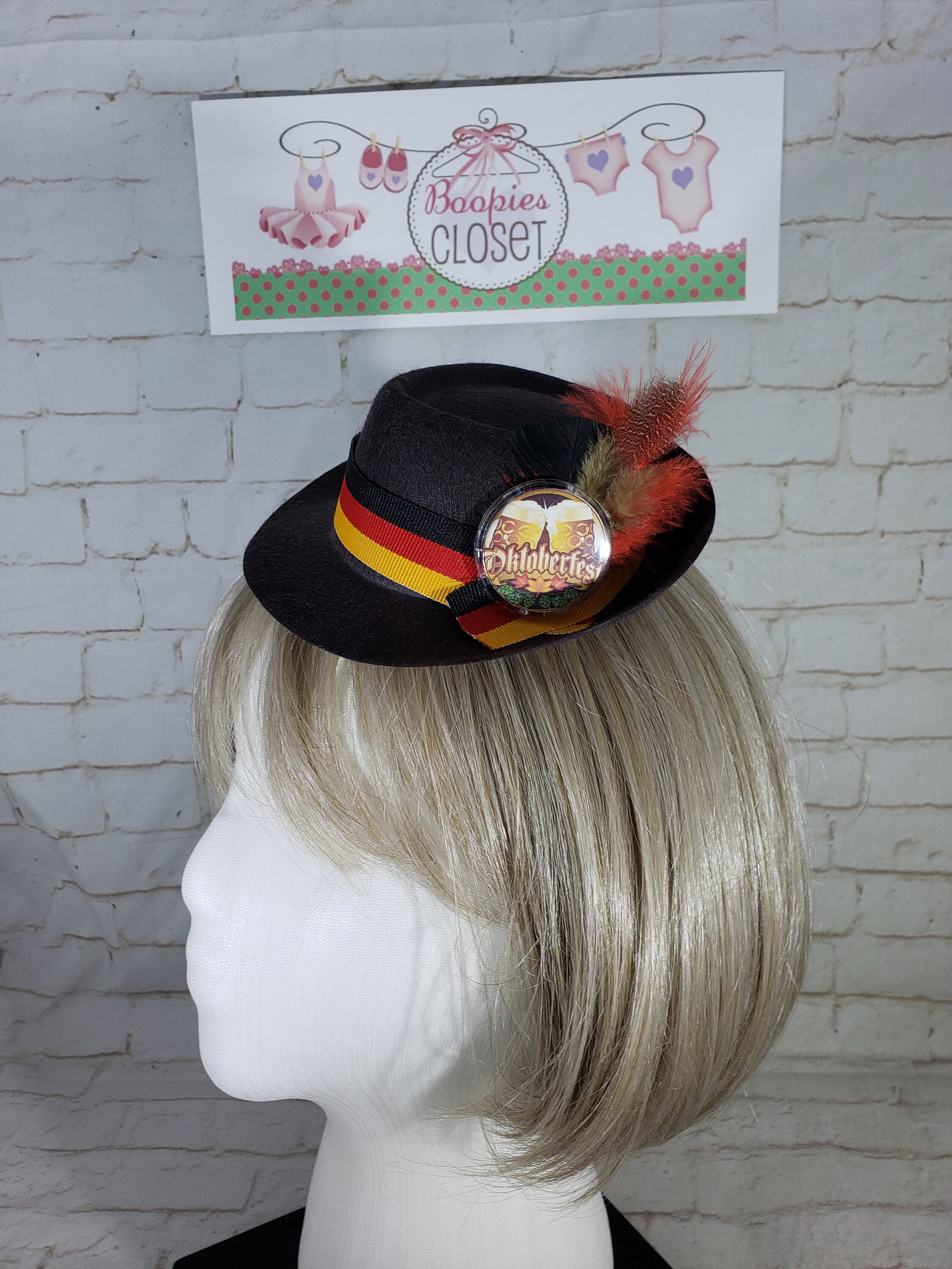 Oktoberfest Bavarian Red Felt Fedora Hat With Feather – Unisex German Alpine Hat, Size 6 3/4-6 7/8 - View #2