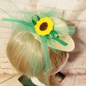 Sunflower Mini Sun Bonnet for Kids & Adults,  Mini Sun Bonnet, Headband Straw Hat with Sunflowers, Straw Hats for Girls, Mini Hats, Pet Hats
