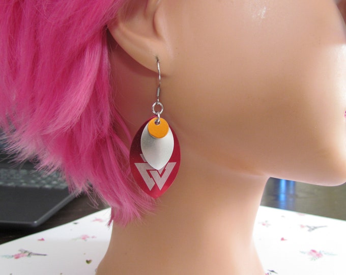 Triple Layer Scalemail Earrings (Orange/Matte Silver/Red Valknut)