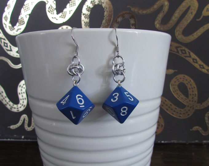 Opaque Blue d10 Chainmail Earrings STAINLESS STEEL HOOKS