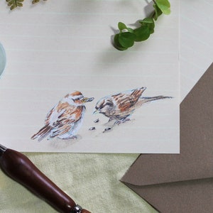 Set da scrittura con illustrazione di uccelli, cancelleria in stile vintage, fronte-retro, A5 più buste kraft riciclate