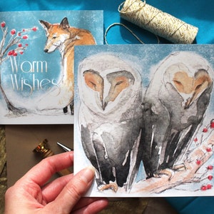 Tarjetas navideñas coloridas, juego de tarjetas navideñas, tarjetas navideñas de animales del bosque, tarjetas navideñas ecológicas, x 6