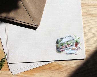 Set da scrittura per lettere - Cancelleria botanica dall'aspetto vintage, set da cancelleria per giardini, cancelleria per piante, set di carta da scrittura, A5 più buste