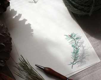 Set di lettere botaniche - Cancelleria in stile vintage, set di lettere invernali, lettere natalizie, cancelleria in stile cottage, A5 + buste