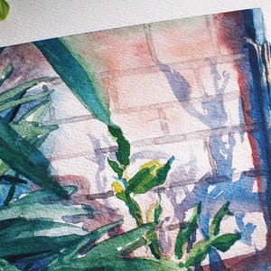 Balcony at dusk, garden painting, watercolor plants, high quality print A4 image 3