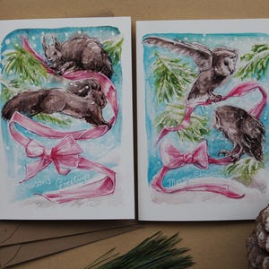 Cartes de Noël colorées, jeu de cartes de Noël, cartes de Noël d'animaux des bois, cartes de Noël écologiques, x 6