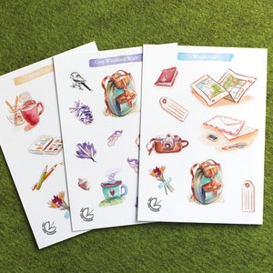 Stickervel set, 3 x A6 stickers voor agenda of bujo, avontuur thema stickers, duurzaam papier