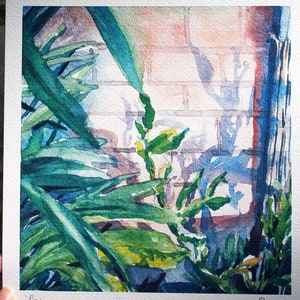 Balcony at dusk, garden painting, watercolor plants, high quality print A4 image 2