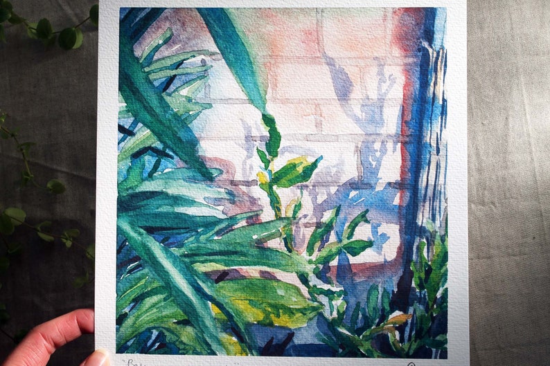 Balcony at dusk, garden painting, watercolor plants, high quality print A4 image 2