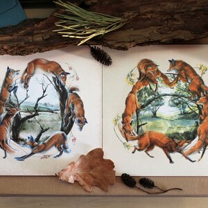 Natur Kartenset, Wintersonnenwende + Sommersonnenwende, 15 x 15 cm, Kunstgeschenk für Naturliebhaber, Mythologie Kunstdrucke, illustrierte Naturkarten