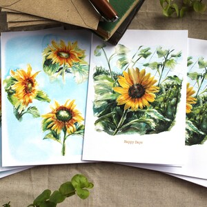 Juego de tarjetas de felicitación de girasol, tarjetas de felicitación de verano, juego de 6, sobres kraft y respetuosos con el medio ambiente.