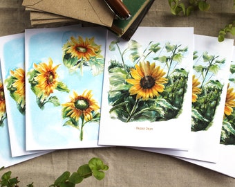Sunflower greeting card set, summer greeting cards, set of 6, kraft envelopes and eco friendly