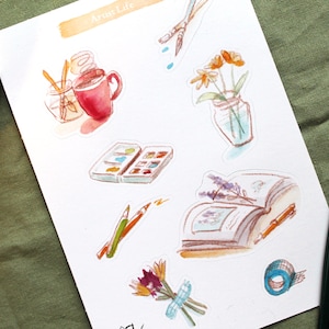 Foglio di adesivi Artist Life, adesivi di carta ecologica A6, adesivi per pianificatore, adesivi illustrativi per posta ordinaria