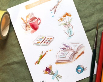 Artist Life sticker sheet, A6 eco-friendly paper stickers, planner stickers, illustration stickers for snail mail