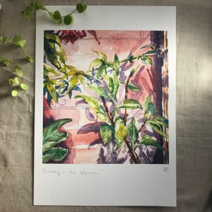 Balcony at dusk, garden painting, watercolor plants, high quality print A4 Warm balcony