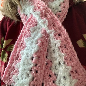 Crochet Pattern: Breast Cancer Awareness Ribbon-Inspired Scarf #2 &quot;LacyVee&quot; w/BONUS! List of Colors & Causes
