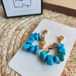 Bold Turquoise & Gold-Plated Hoop Earrings | Handmade Gemstone Boho Jewelry | Statement Earrings for Women | Gift for Her