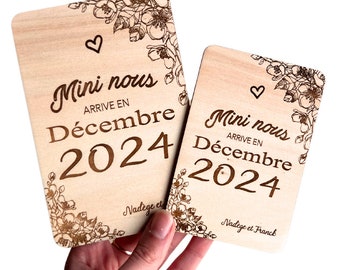 Hölzerne Karte zur Ankündigung der Schwangerschaft, Original "Mini Us", Ankündigung des Babys, Wunsch des Patenonkels, Idee der Geburt, personalisierte Ankündigung
