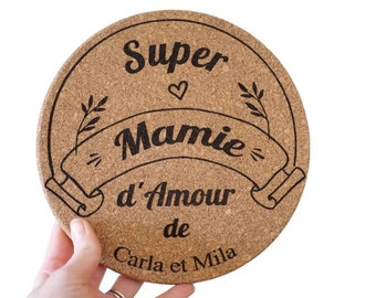 Dessous de plat en liège Super mamie ou papy d'amour, bonne fête cadeau papy mamie, fête grand-père/grand-mère, cadeau personnalisé original