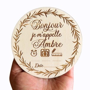 Carte en bois annonce bienvenue de bébé "Bonjour...", prénom bébé, carte nourrisson, photo naissance, cadeau naissance, cadeau jeune maman