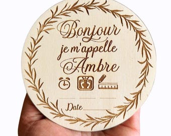 Baby-Willkommenskarte aus Holz "Hallo...", Babyname, Babykarte, Geburtsfoto, Geburtsgeschenk, Geschenk für neue Mütter
