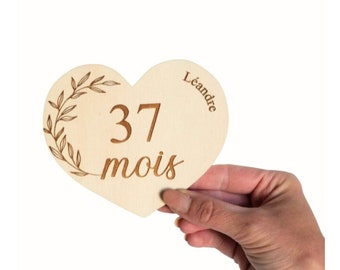 12 cartes étapes coeur, premiers mois bébé évolution, cartes mensuelles, photo bébé, cadeau personnalisé naissance, cadeau jeunes parents,