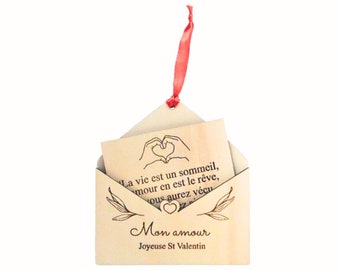 Enveloppe bois message personnalisé - cadeau saint-valentin, idée couple amoureux , lettre amour, rencontre, cadeau amour, je t'aime, love