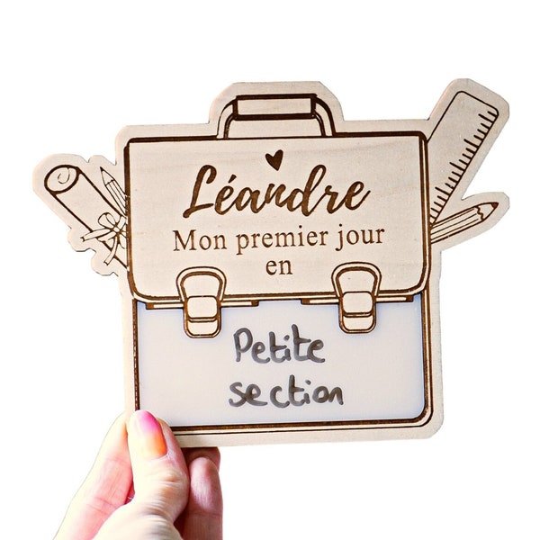 Pancarte rentrée cartable bois, mon premier jour d'école, décoration enfant école, cadeau rentrée nounou crèche, ardoise rentrée scolaire